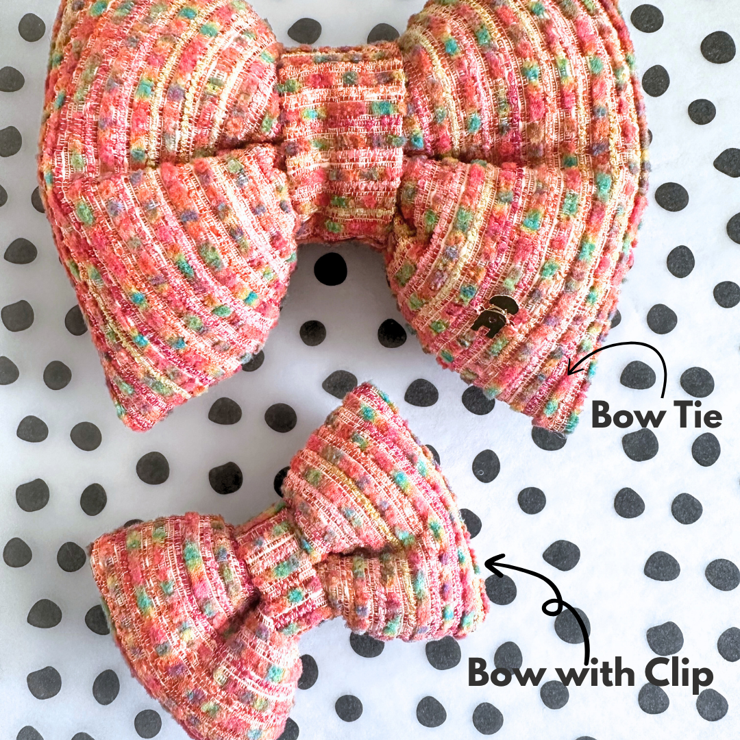 Chic tweed hair bow with clip elegant, structured, and perfect for pets who love to dress to impress. A touch of runway style, handmade in Puerto Rico.