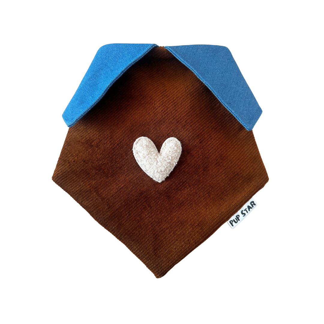 CORDUROY BROWN LOVE DOG BANDANA
