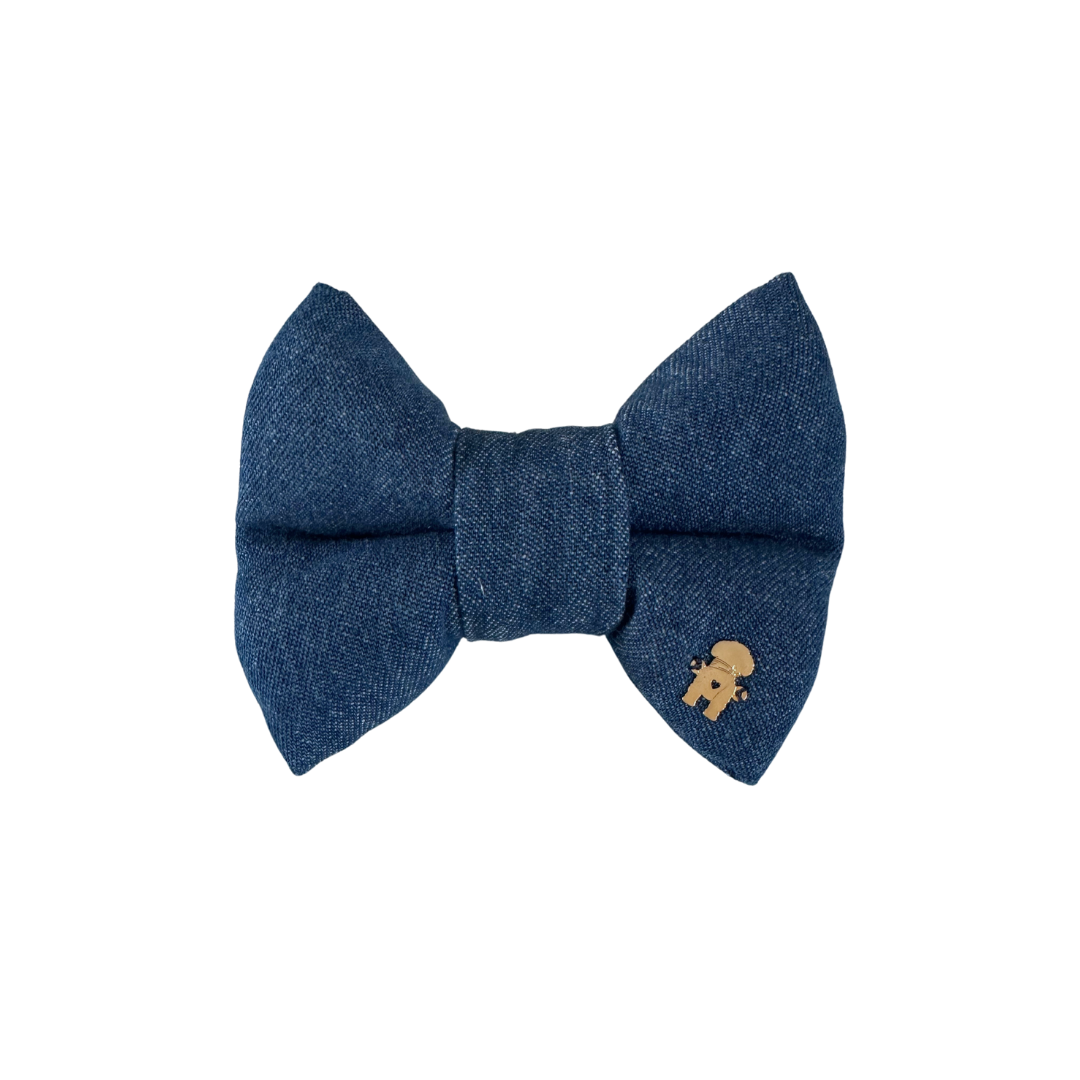 Denim bow tie with a classic look and modern twist. Easily slips onto your pup’s collar with an elastic band — stylish, comfy, and practical.