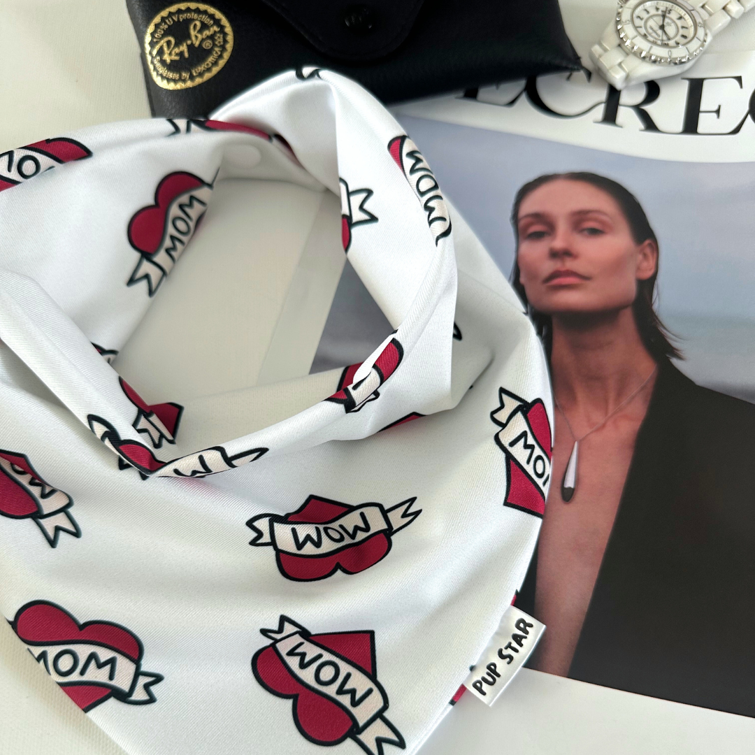 Mom Tattoo bandana is a bold and adorable way for your pup to say “I ❤️ Mom.”
