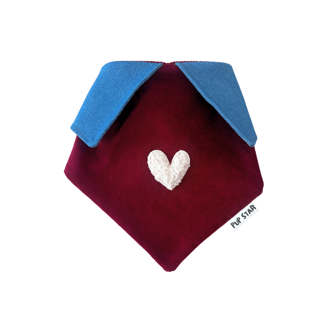 CORDUROY BURGANDY LOVE DOG BANDANA