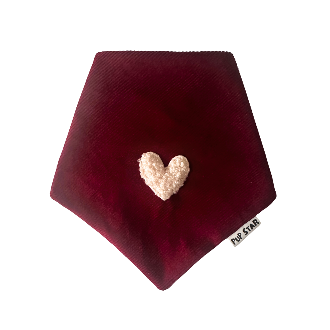 CORDUROY BURGANDY LOVE DOG BANDANA