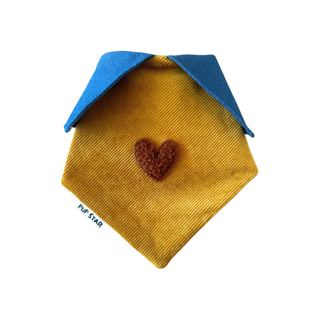 CORDUROY MUSTARD LOVE DOG BANDANA