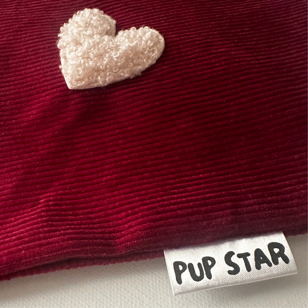CORDUROY BURGANDY LOVE DOG BANDANA