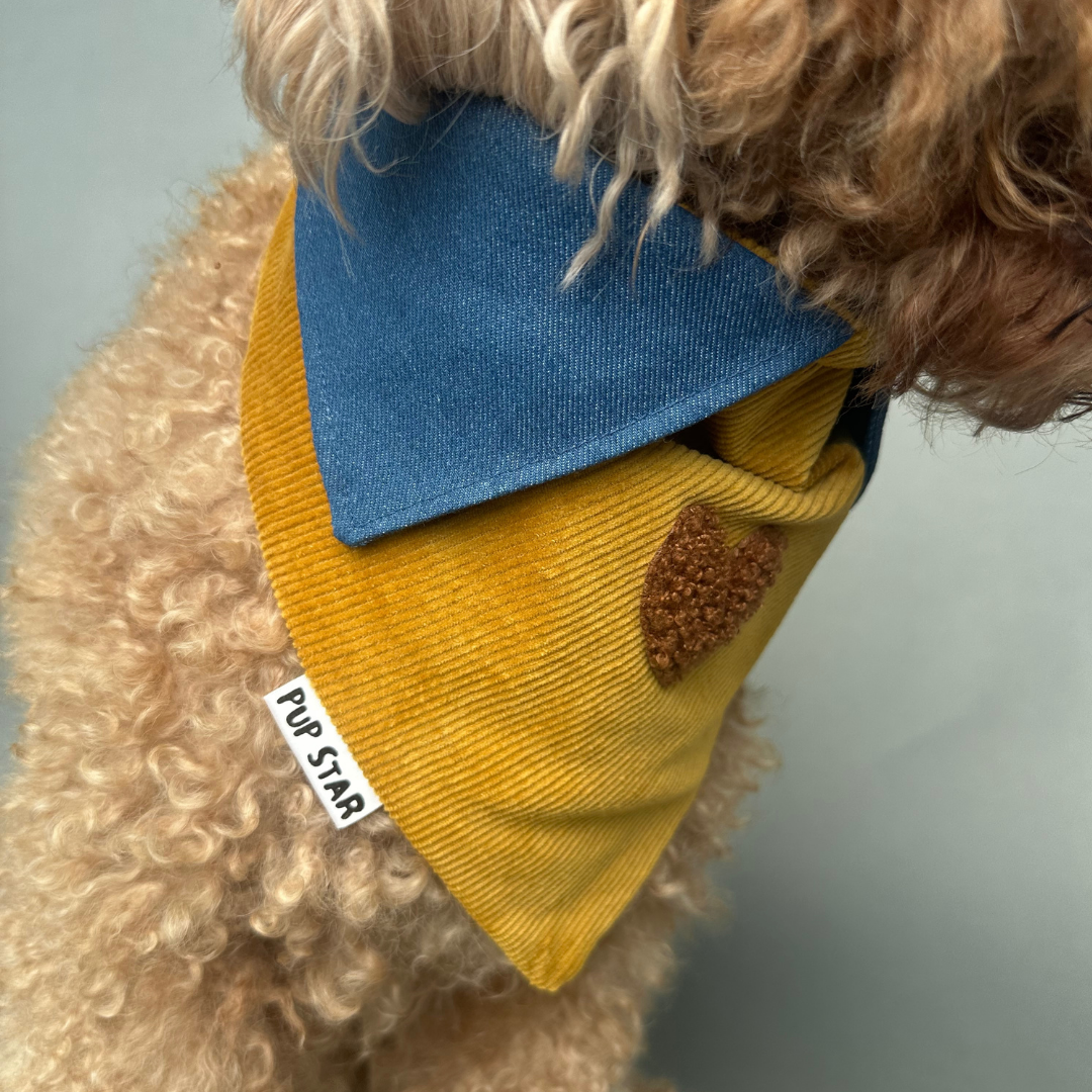 CORDUROY MUSTARD LOVE DOG BANDANA