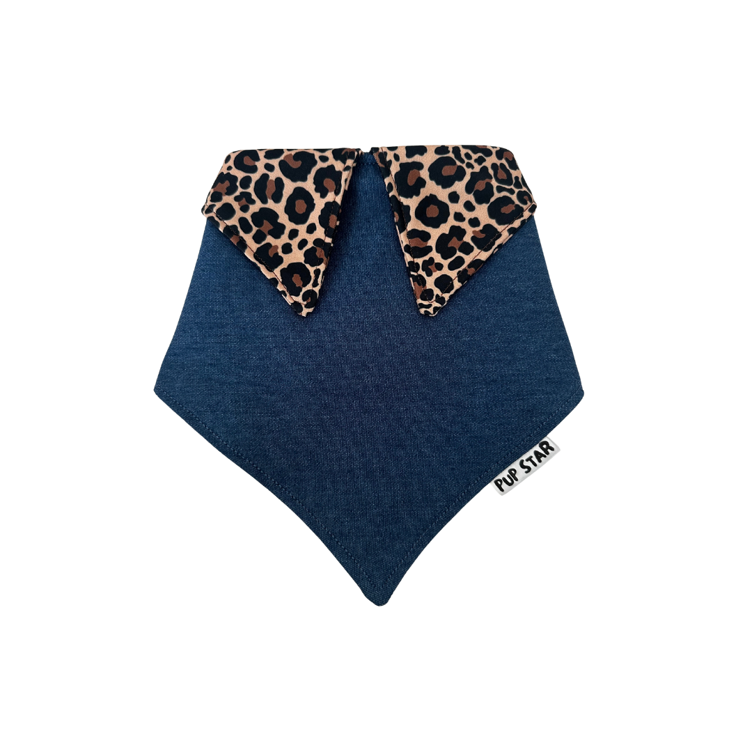 DENIM & LEOPARD DOG BANDANA | Limited Edition*