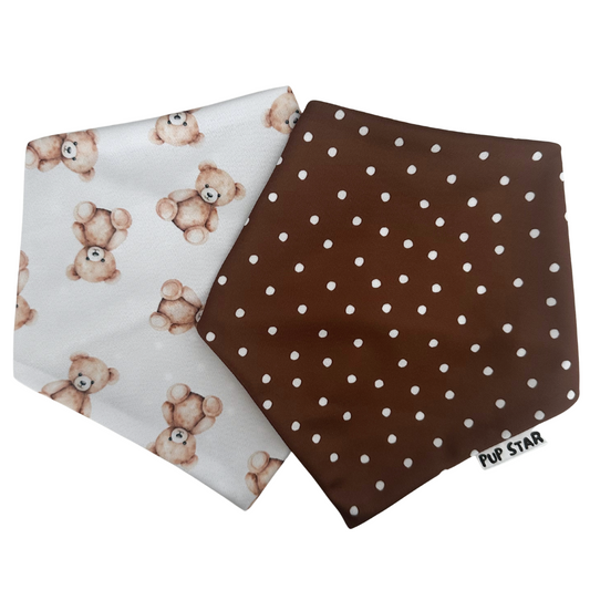 POLKA DOTS + TEDDY BEAR DOG BANDANA - REVERSIBLE